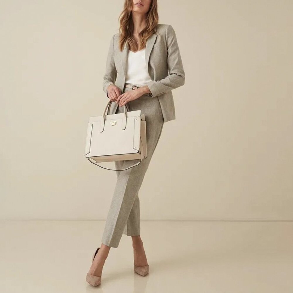 REISS Hettie Slim-Fit Wool Blend Tailored Trousers Light Gray Work Pants sz US 0